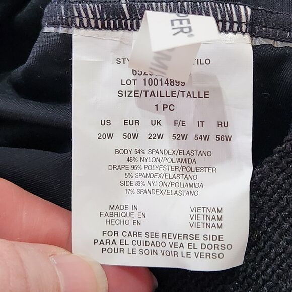 Trimshaper Hard to Be Leaf Black White Ruched Neck One Piece Swimsuit Size 20W - Picture 6 of 10